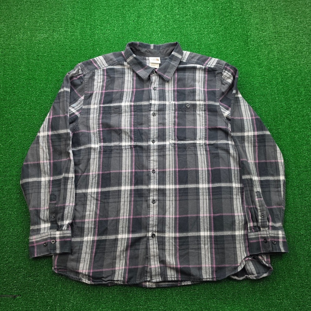 The North Face Arroyo Flannel Shirt Mens 2XL Gray Black Plaid Button Up Outdoors